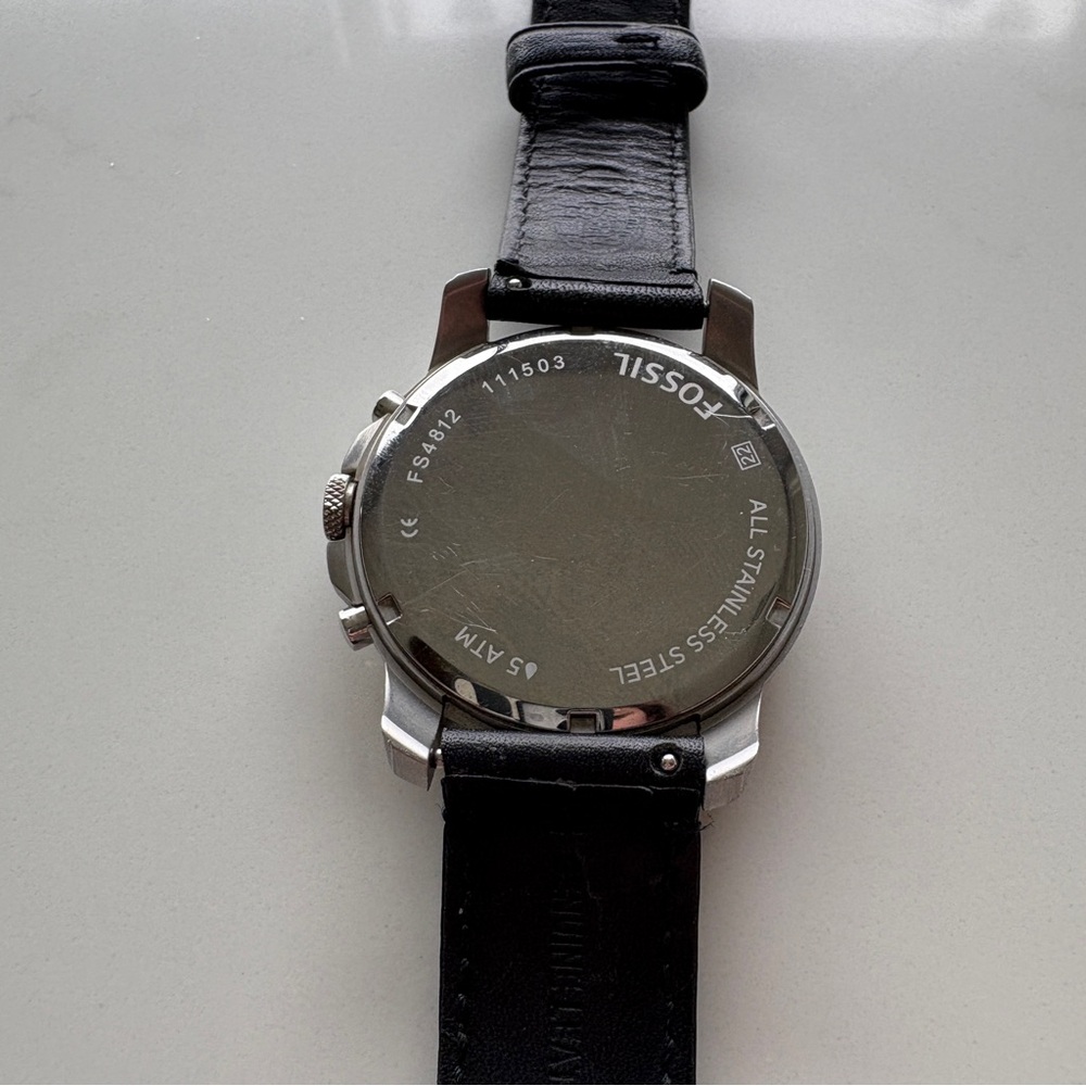 GUC Fossil Grant Chronograph Black Leather Watch (FS4812) - Picture 4 of 12